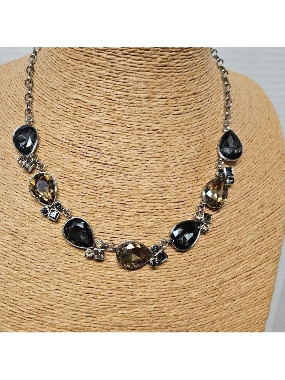 JNY (Jones New York) Silver-tone Dual-colored Rhinestone Necklace
